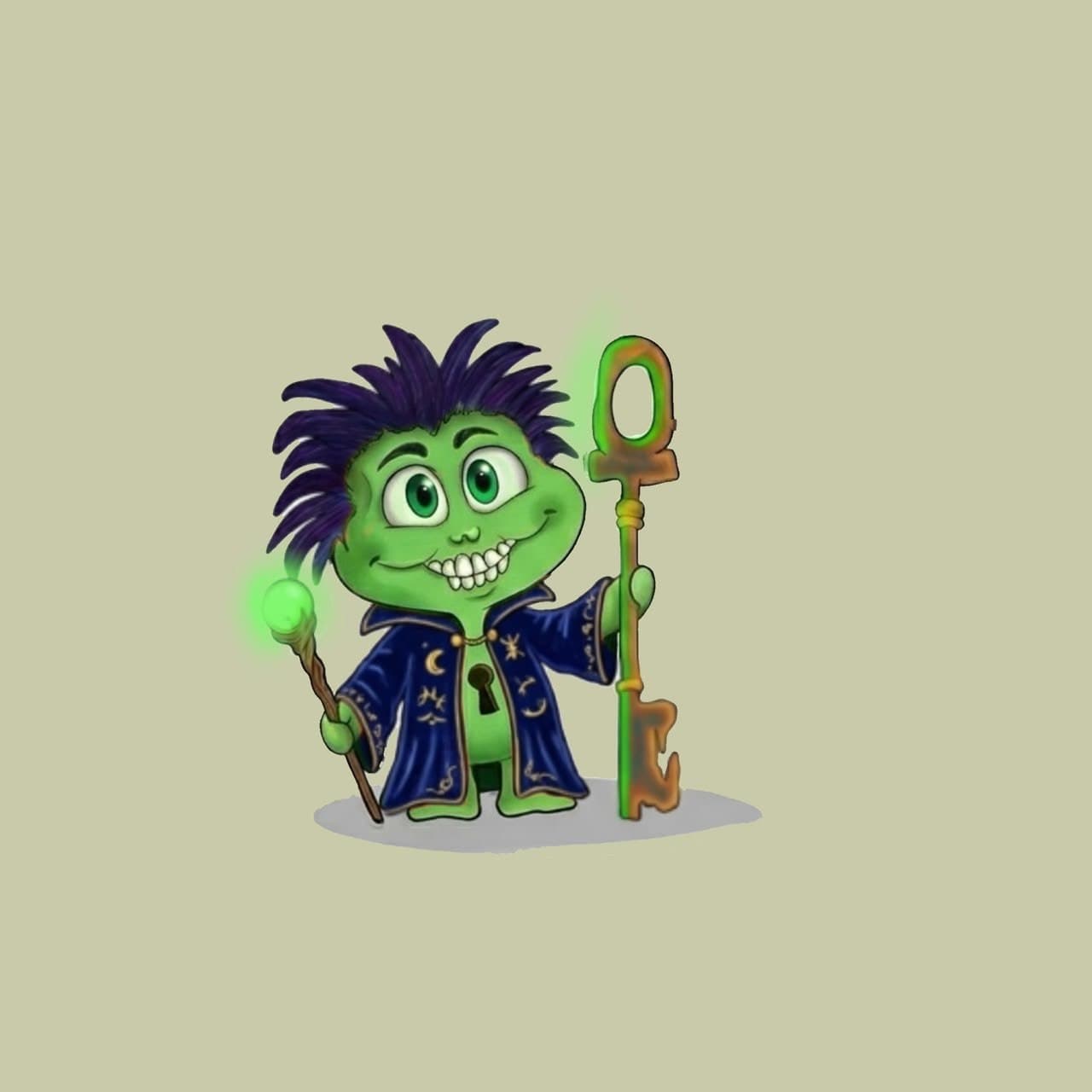 A Nibblinz wizard holding a bronze key